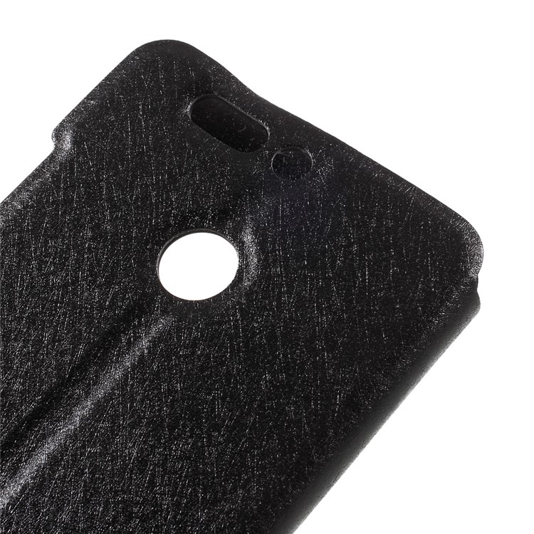 Silk Texture Double Window Leather Stand Flip Case for Huawei Honor V9 / Honor 8 Pro - Black-8