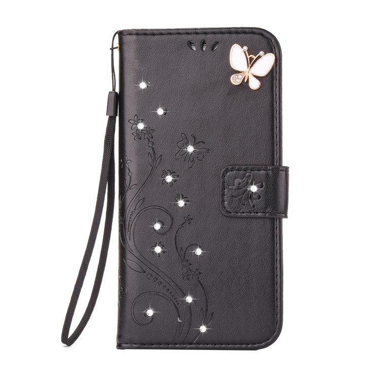 Imprinted Pattern Rhinestone Flip Leather Wallet Case for Huawei P8 Lite (2017) / Honor 8 Lite - Black-1