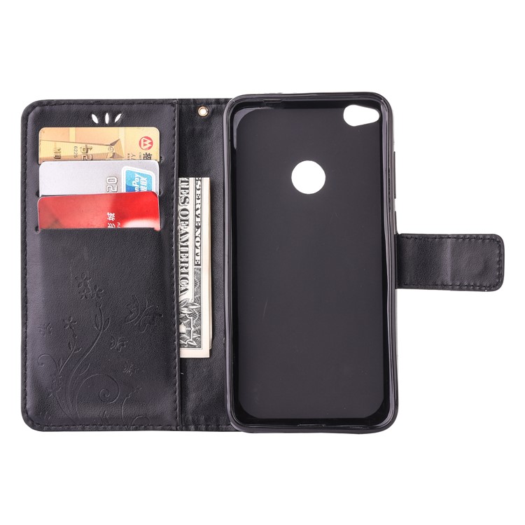 Imprinted Pattern Rhinestone Flip Leather Wallet Case for Huawei P8 Lite (2017) / Honor 8 Lite - Black-5