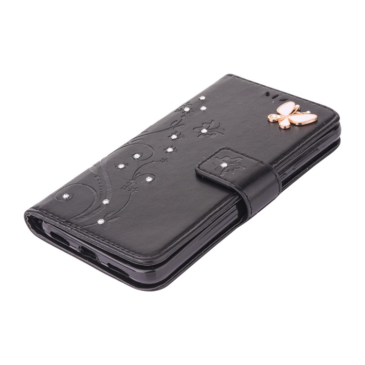 Imprinted Pattern Rhinestone Flip Leather Wallet Case for Huawei P8 Lite (2017) / Honor 8 Lite - Black-6