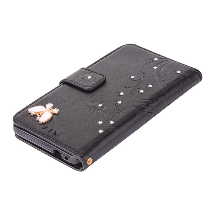 Imprinted Pattern Rhinestone Flip Leather Wallet Case for Huawei P8 Lite (2017) / Honor 8 Lite - Black-7