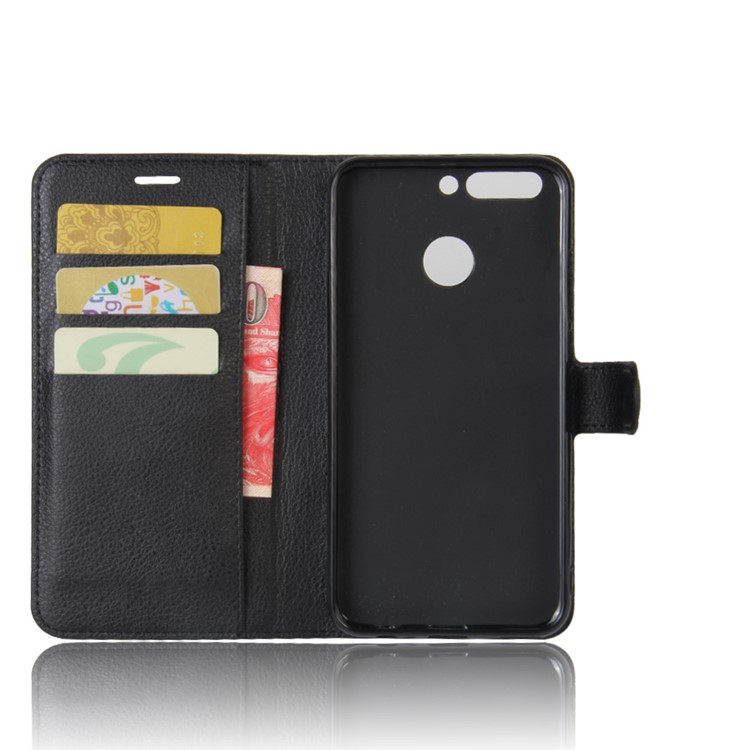 Litchi Grain Card Holder Wallet Leather Case for Huawei Honor 8 Pro / Honor V9 - Black-3