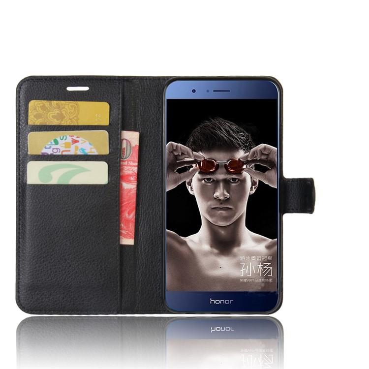 Litchi Grain Card Holder Wallet Leather Case for Huawei Honor 8 Pro / Honor V9 - Black-4