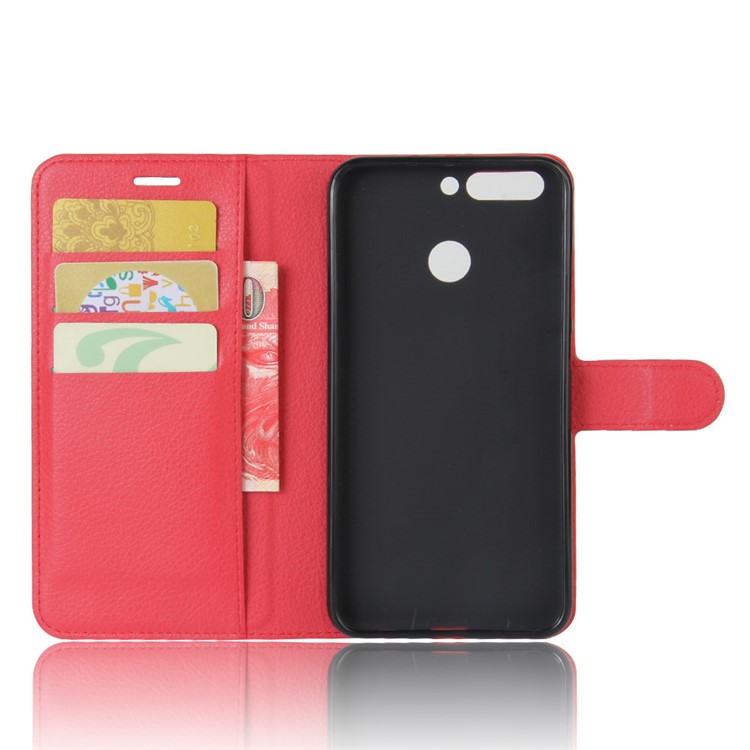 Litchi Grain PU Leather Wallet Phone Case for Huawei Honor 8 Pro / Honor V9 - Red-3
