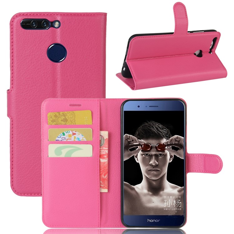 For Huawei Honor 8 Pro / Honor V9 Wallet Stand Leather Case Litchi Grain - Rose-1