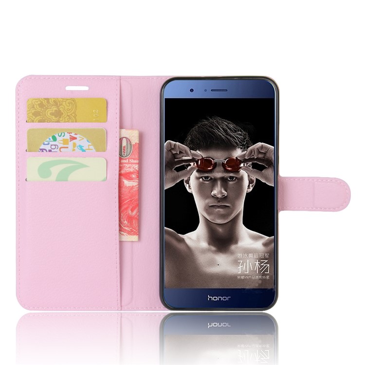 Litchi Grain Wallet Leather Mobile Shell for Huawei Honor 8 Pro / Honor V9 - Pink-4