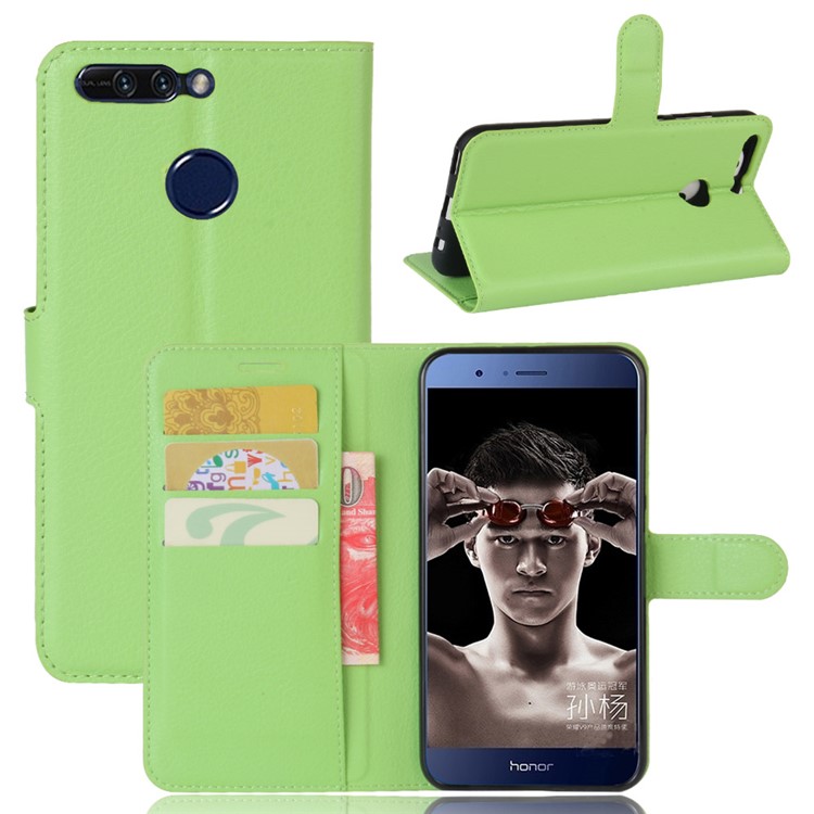 Litchi Grain Stand Wallet Leather Magnetic Case for Huawei Honor 8 Pro / Honor V9 - Green-1