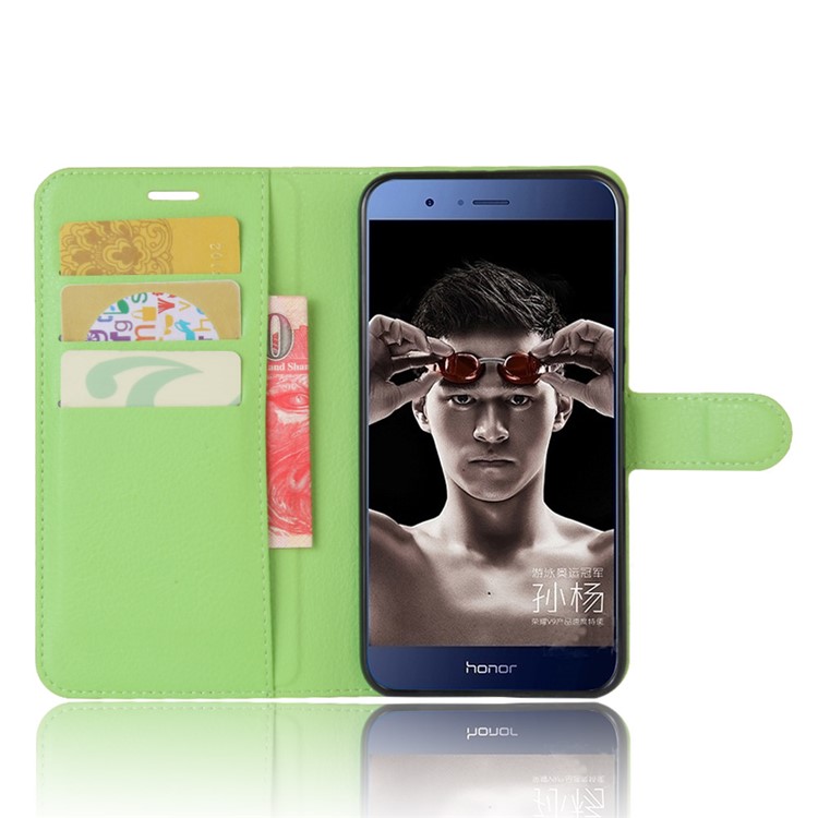 Litchi Grain Stand Wallet Leather Magnetic Case for Huawei Honor 8 Pro / Honor V9 - Green-3