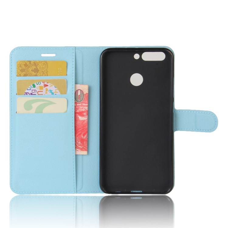 Litchi Grain Wallet Leather Protector Case Stand for Huawei Honor 8 Pro / Honor V9 - Blue-3