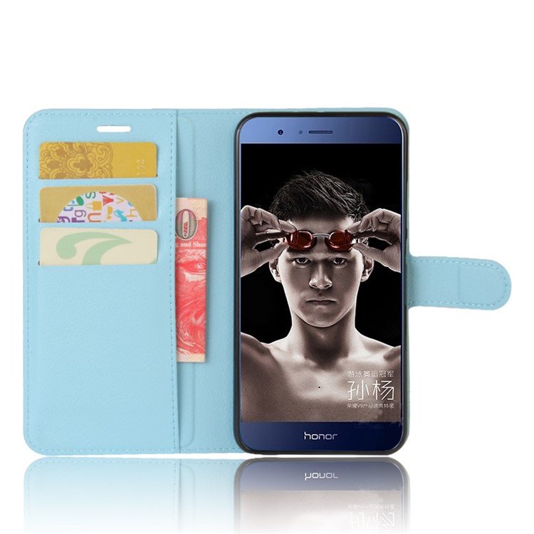 Litchi Grain Wallet Leather Protector Case Stand for Huawei Honor 8 Pro / Honor V9 - Blue-4