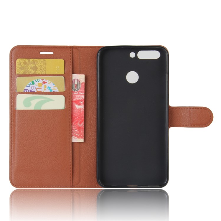 Litchi Grain PU Leather Wallet Cover Case for Huawei Honor 8 Pro / Honor V9 - Brown-3