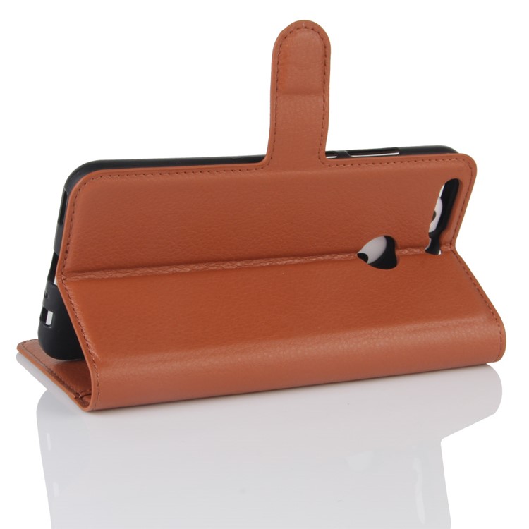 Litchi Grain PU Leather Wallet Cover Case for Huawei Honor 8 Pro / Honor V9 - Brown-5