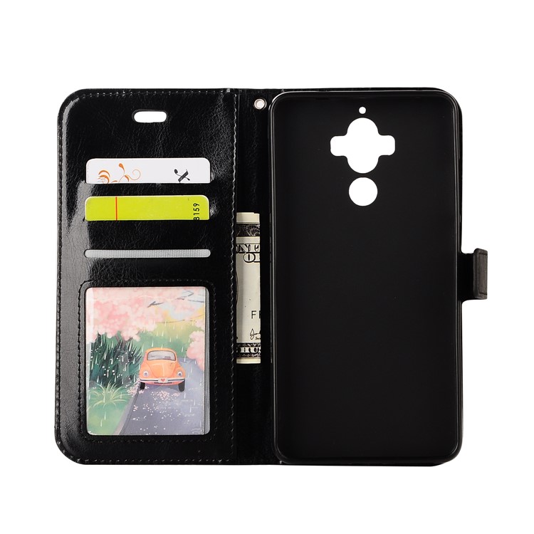 For Huawei Mate 9 Crazy Horse Leather Wallet Protective Case with Strap - Black-5