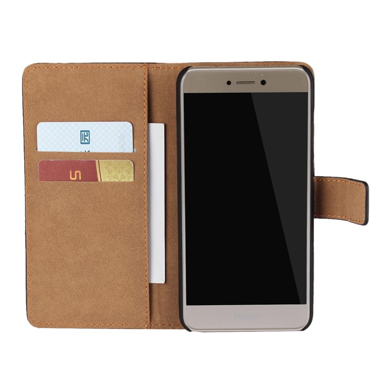 Genuine Split Leather Wallet Stand Case for Huawei P8 Lite (2017) / Honor 8 Lit - Black-4