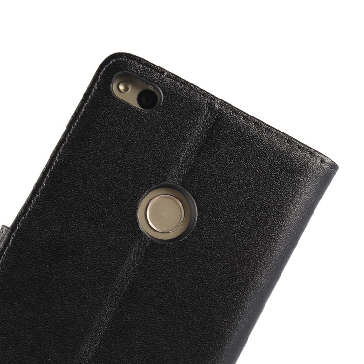 Genuine Split Leather Wallet Stand Case for Huawei P8 Lite (2017) / Honor 8 Lit - Black-8