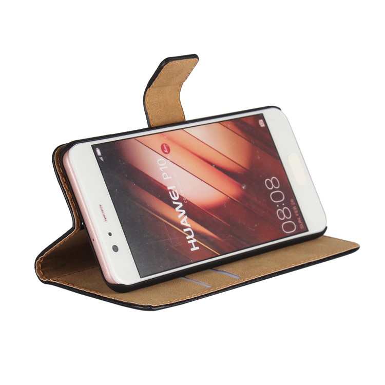 Genuine Split Leather Wallet Stand Mobile Phone Case for Huawei P10 - Black-2