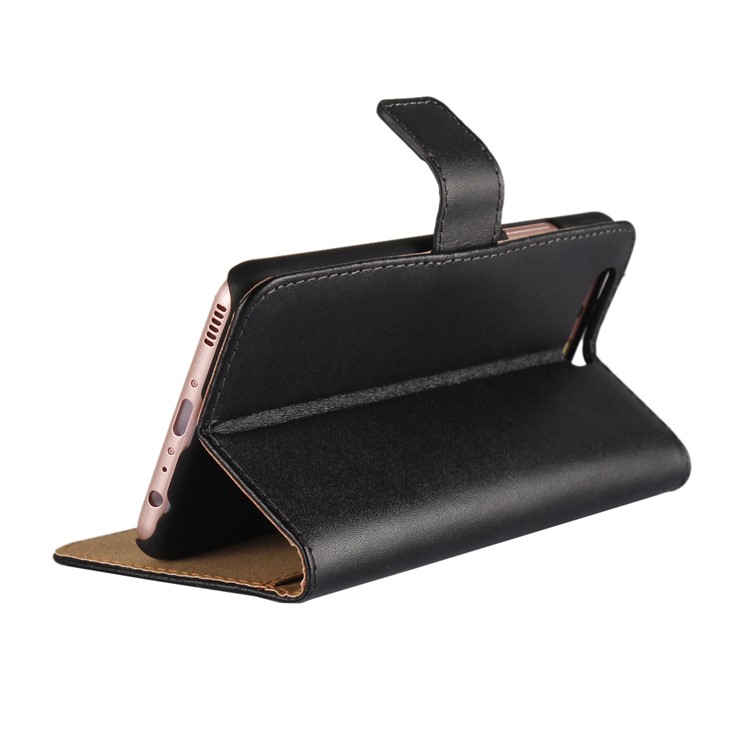 Genuine Split Leather Wallet Stand Mobile Phone Case for Huawei P10 - Black-3