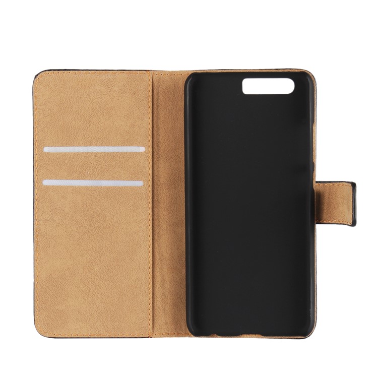 Genuine Split Leather Wallet Stand Mobile Phone Case for Huawei P10 - Black-5