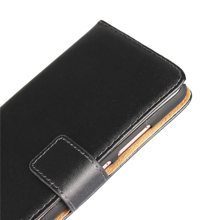 Genuine Split Leather Wallet Stand Mobile Phone Case for Huawei P10 - Black-7