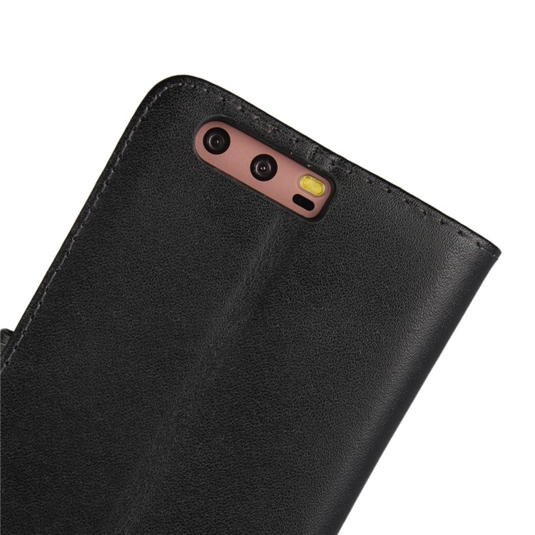 Genuine Split Leather Wallet Stand Mobile Phone Case for Huawei P10 - Black-8