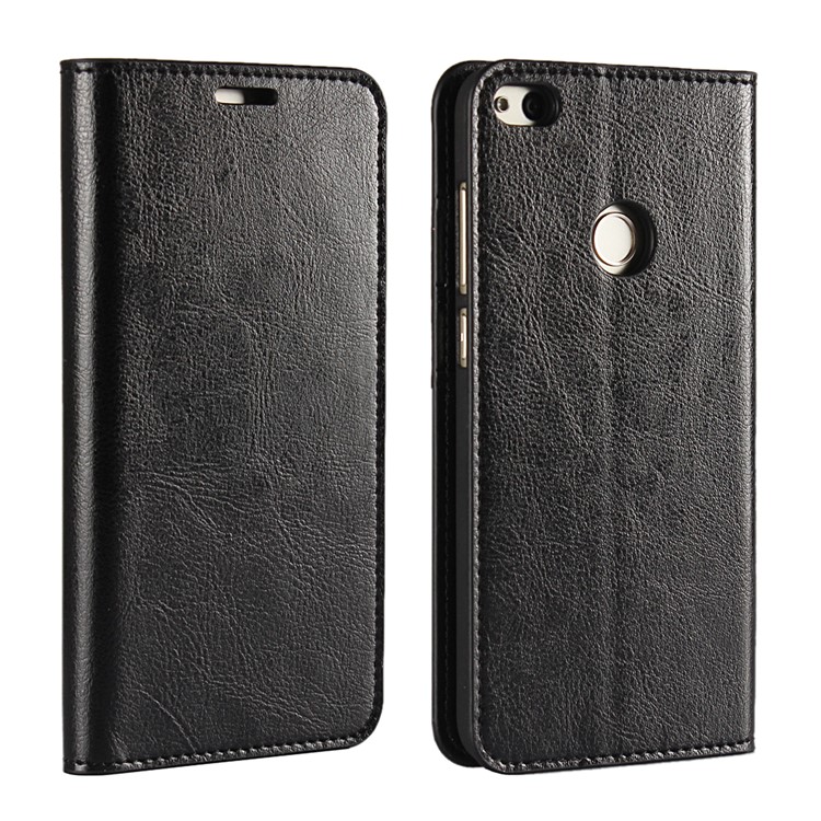 Crazy Horse Genuine Leather Stand Card Holder Case for Huawei P8 Lite (2017) / Honor 8 Lit - Black-1