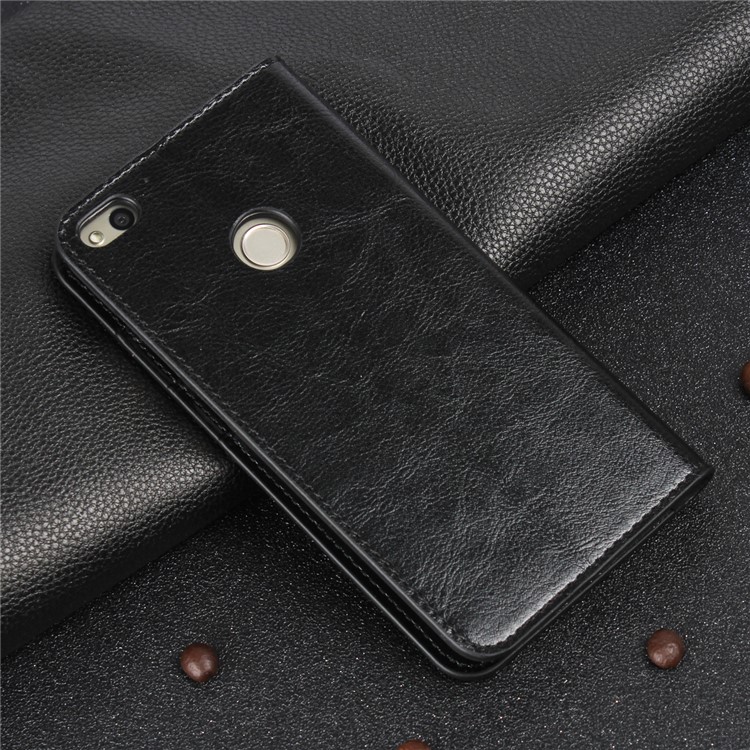 Crazy Horse Genuine Leather Stand Card Holder Case for Huawei P8 Lite (2017) / Honor 8 Lit - Black-12