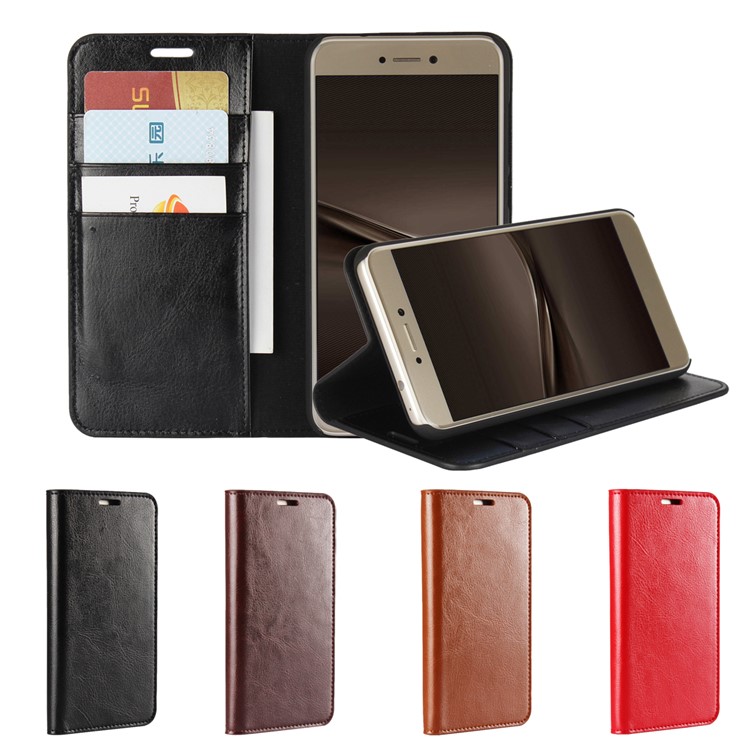 Crazy Horse Genuine Leather Stand Card Holder Case for Huawei P8 Lite (2017) / Honor 8 Lit - Black-13