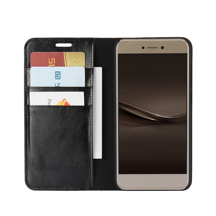 Crazy Horse Genuine Leather Stand Card Holder Case for Huawei P8 Lite (2017) / Honor 8 Lit - Black-4
