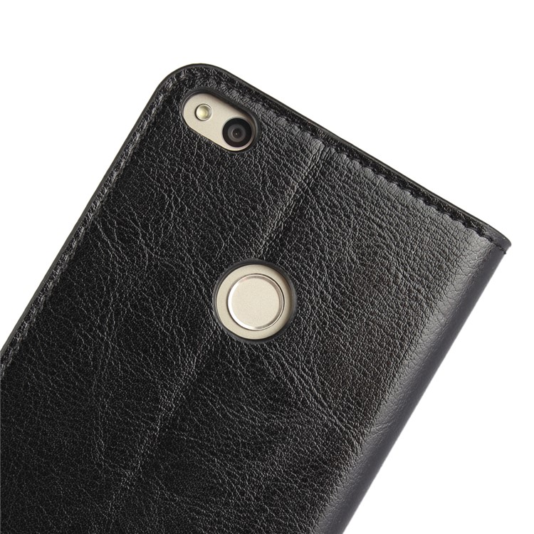 Crazy Horse Genuine Leather Stand Card Holder Case for Huawei P8 Lite (2017) / Honor 8 Lit - Black-8