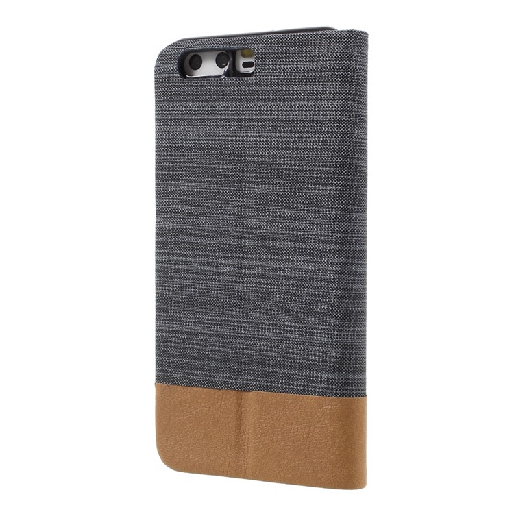Bi-color Canvas Leather Card Holder Phone Case for Huawei P10 - Dark Grey-2