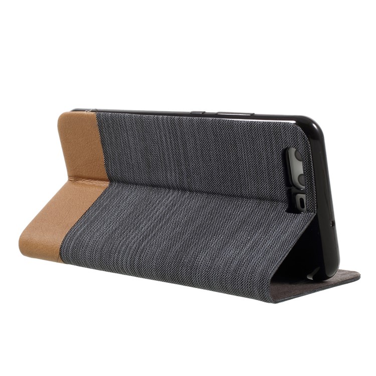Bi-color Canvas Leather Card Holder Phone Case for Huawei P10 - Dark Grey-5