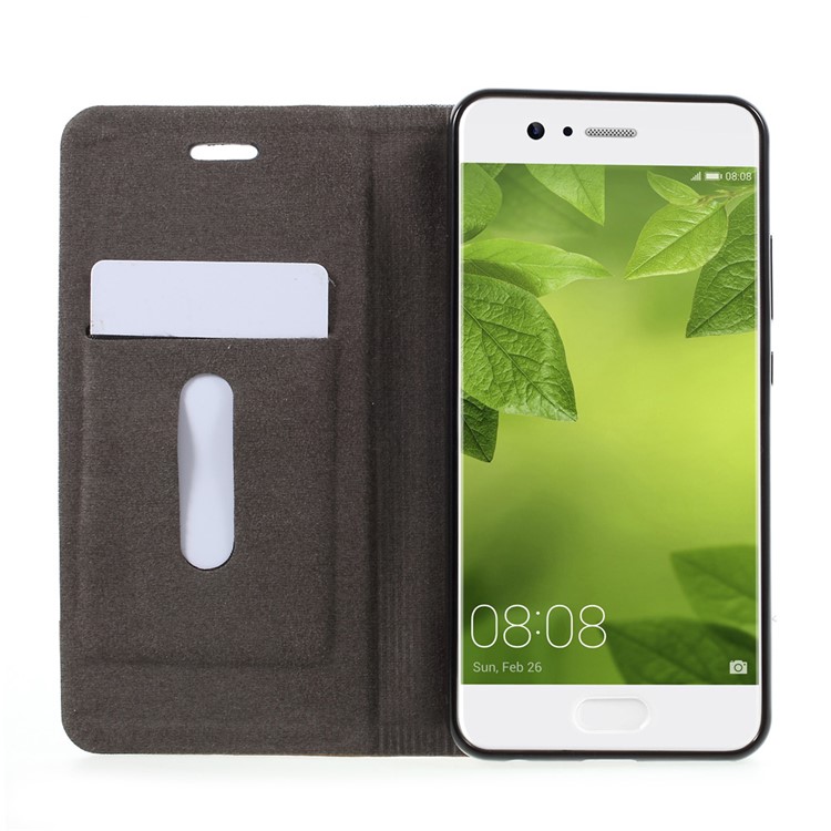 Bi-color Canvas Leather Card Holder Phone Case for Huawei P10 - Dark Grey-6