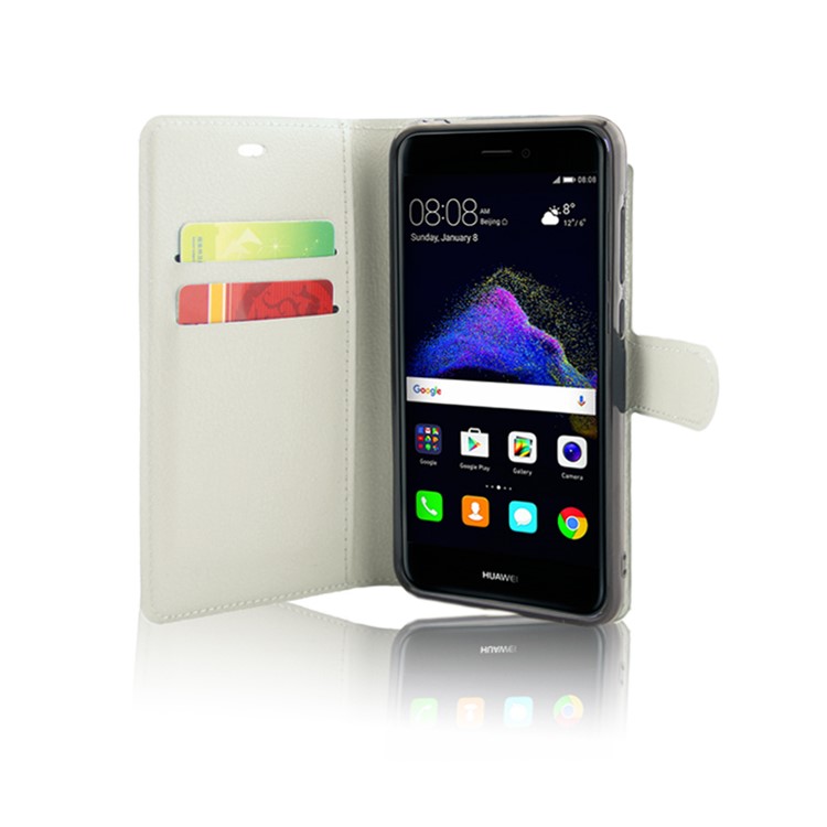 Litchi Texture Leather Wallet Stand Cover for Huawei P8 Lite (2017) / Honor 8 Lite - White-2