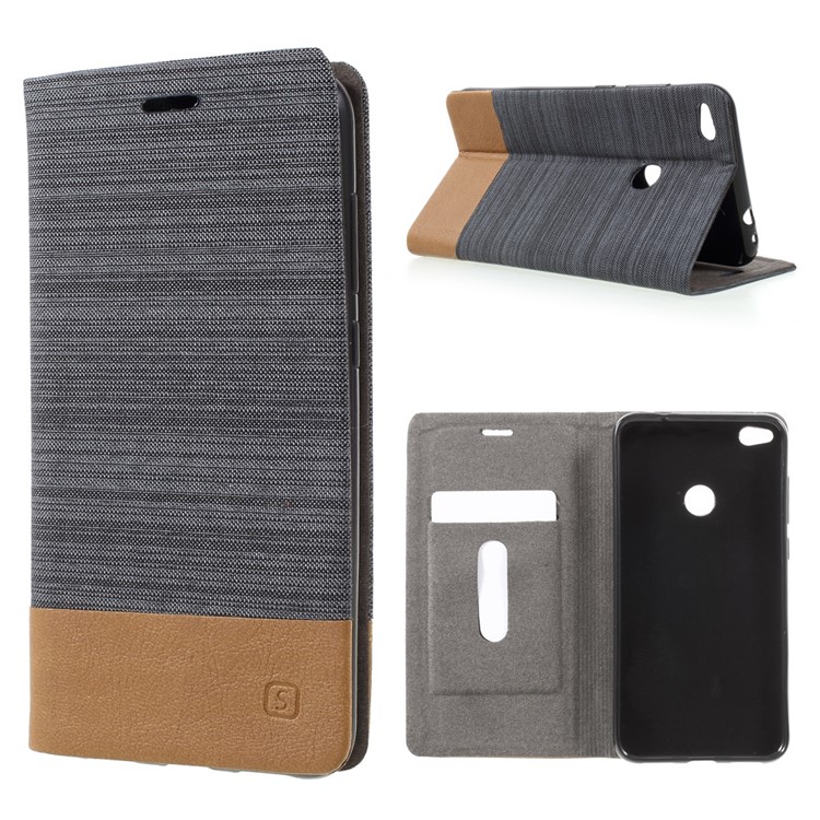 Bi-color Canvas Leather Card Holder Phone Case for Huawei P8 Lite (2017) / Honor 8 Lite - Dark Grey-1