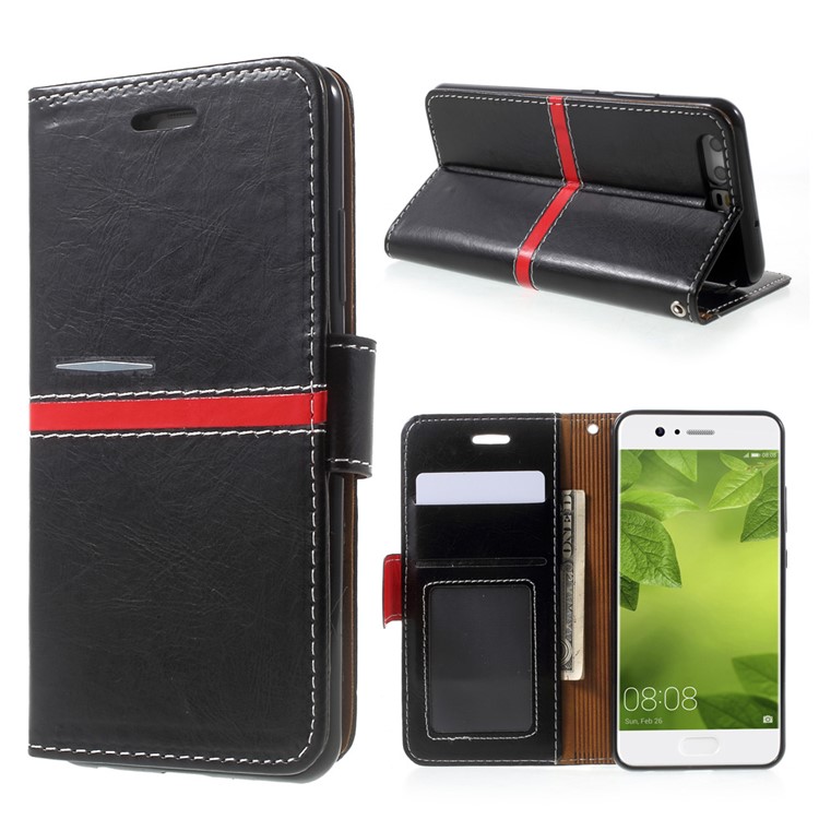 For Huawei P10 Graceful Series Stitching Leather Wallet Phone Case - Black-1