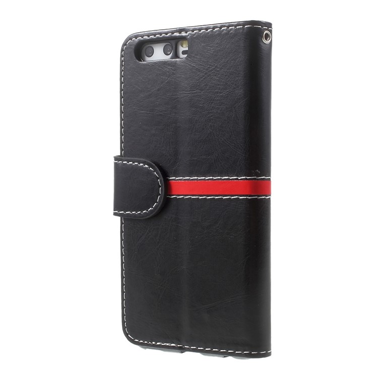 For Huawei P10 Graceful Series Stitching Leather Wallet Phone Case - Black-3