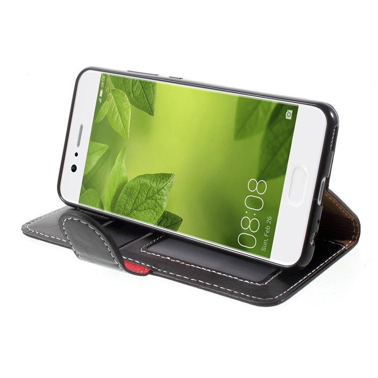 For Huawei P10 Graceful Series Stitching Leather Wallet Phone Case - Black-4