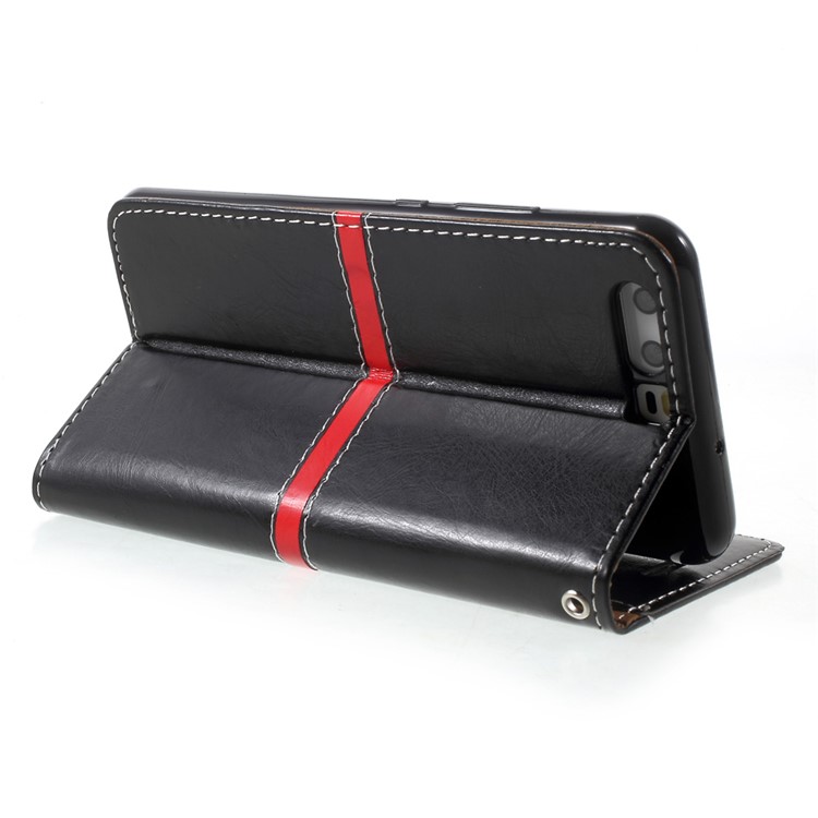 For Huawei P10 Graceful Series Stitching Leather Wallet Phone Case - Black-5