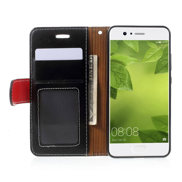 For Huawei P10 Graceful Series Stitching Leather Wallet Phone Case - Black-6
