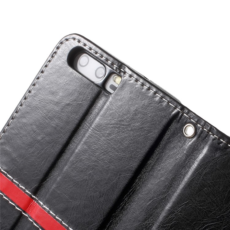 For Huawei P10 Graceful Series Stitching Leather Wallet Phone Case - Black-8