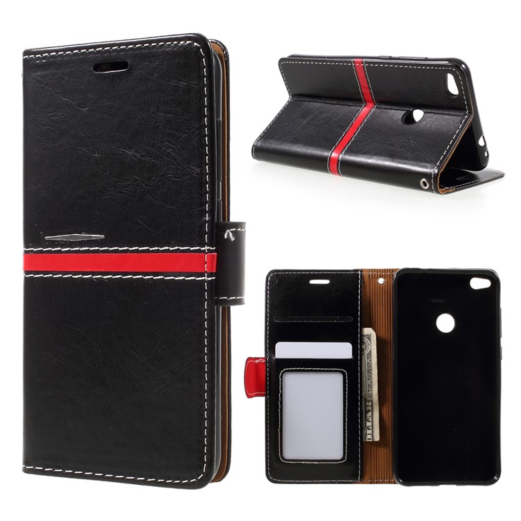 For Huawei P8 Lite (2017) / Honor 8 Lite Graceful Series Stitching Leather Wallet Phone Case - Black-1