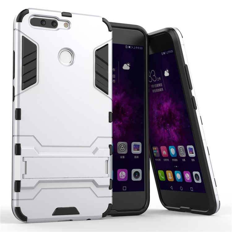 Cool Guard Plastic TPU Back Case with Kickstand for Huawei Honor 8 Pro / Honor V9 - Silver-1