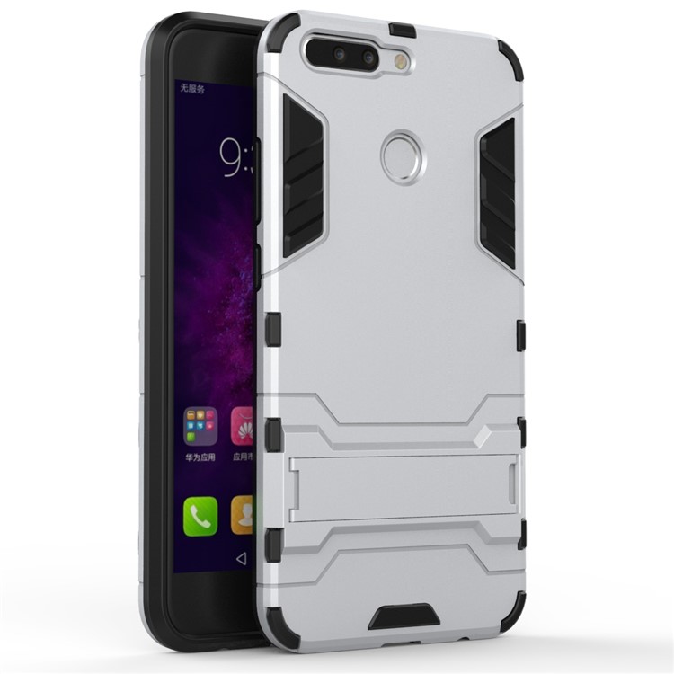Cool Guard Plastic TPU Back Case with Kickstand for Huawei Honor 8 Pro / Honor V9 - Silver-2