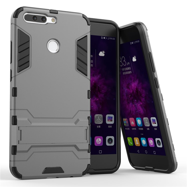 Cool Plastic TPU Hybrid Cell Phone Cover with Kickstand for Huawei Honor 8 Pro / Honor V9 - Grey-1