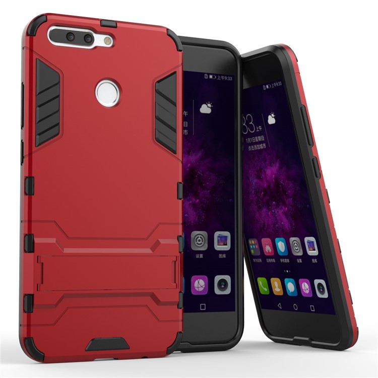 Cool Plastic TPU Kickstand Case Cover for Huawei Honor 8 Pro / Honor V9 - Red-1