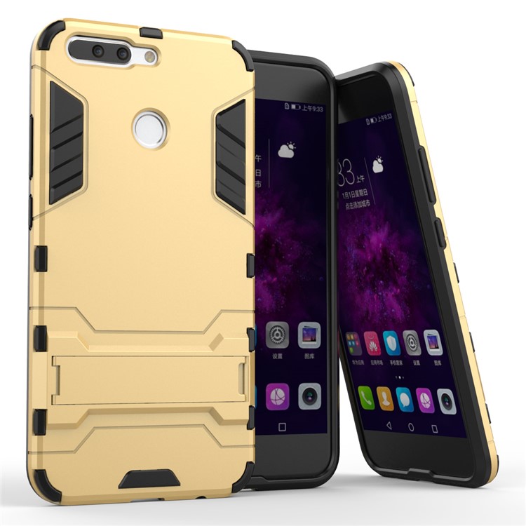 Cool Plastic TPU Kickstand Back Case for Huawei Honor 8 Pro / Honor V9 - Gold-1