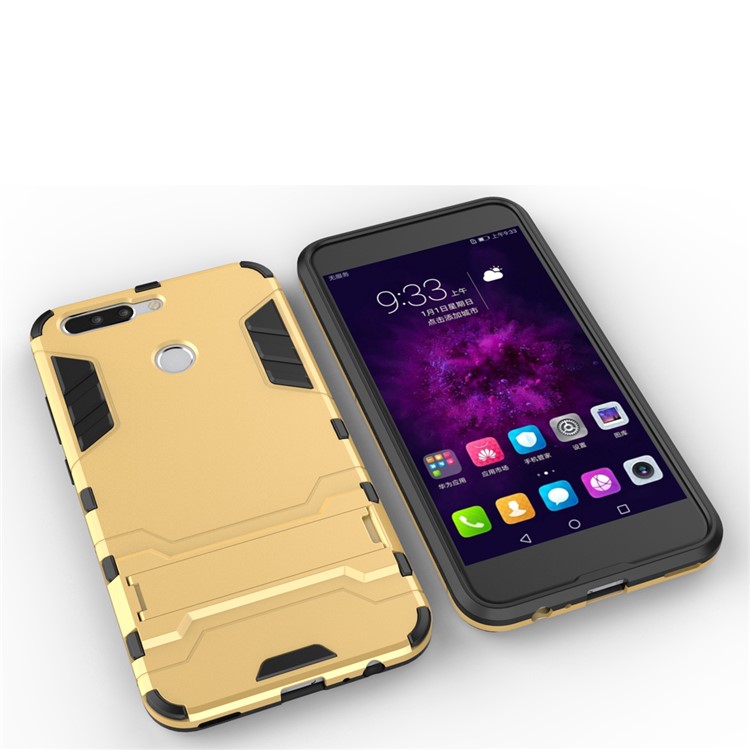 Cool Plastic TPU Kickstand Back Case for Huawei Honor 8 Pro / Honor V9 - Gold-3