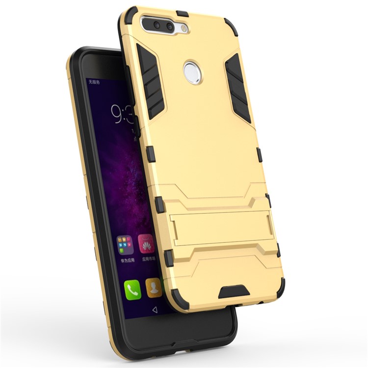 Cool Plastic TPU Kickstand Back Case for Huawei Honor 8 Pro / Honor V9 - Gold-4