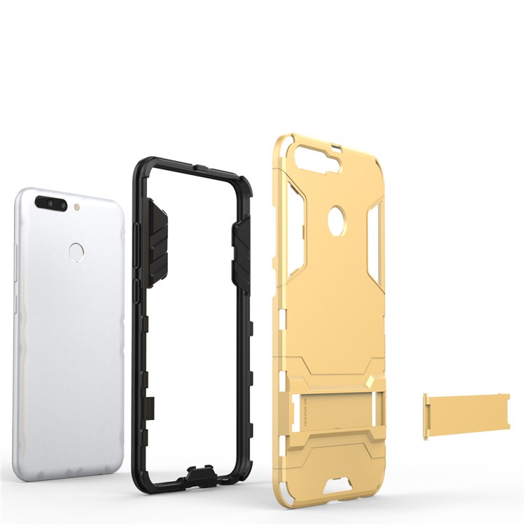 Cool Plastic TPU Kickstand Back Case for Huawei Honor 8 Pro / Honor V9 - Gold-6