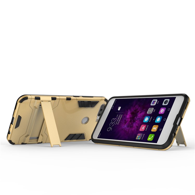 Cool Plastic TPU Kickstand Back Case for Huawei Honor 8 Pro / Honor V9 - Gold-9